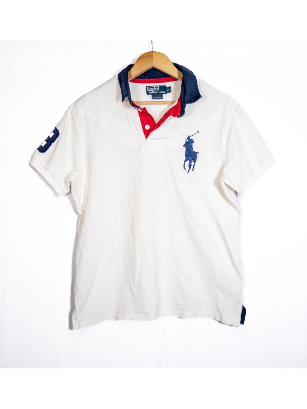 Ralph Lauren Polo Shirt Large White Blue Red Big Pony RLPC 3 Rugby Men's L
